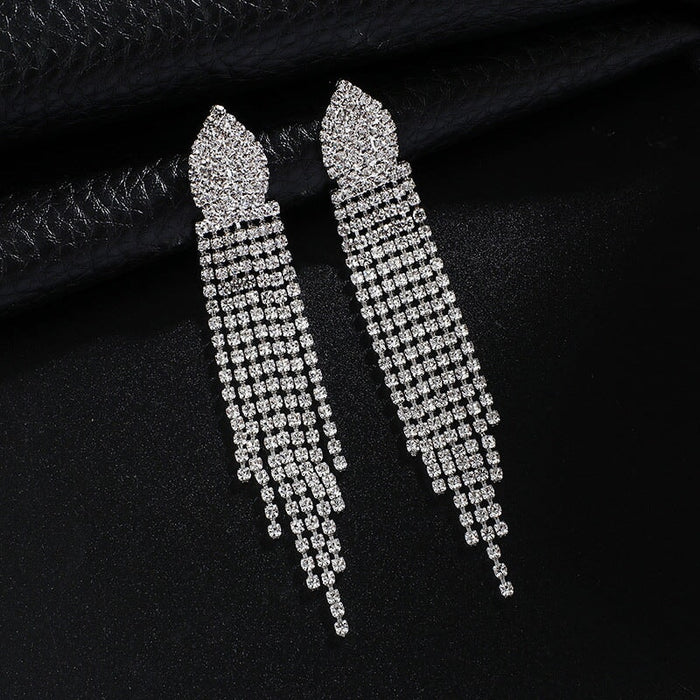 Wholesale Long Colorful Rhinestone Tassel Drop Earrings JDC-ES-ZHONGW007 Earrings 众薇 Silver + White Diamond Wholesale Jewelry JoyasDeChina Joyas De China