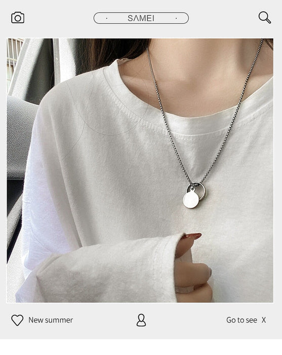 Wholesale long titanium steel ring necklace JDC-NE-MLQ019 Necklaces 米朗奇 Wholesale Jewelry JoyasDeChina Joyas De China