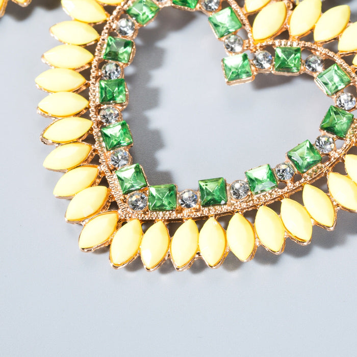 Wholesale love diamond-encrusted yellow alloy earrings JDC-ES-HEM001 Earrings 和鸣 Wholesale Jewelry JoyasDeChina Joyas De China