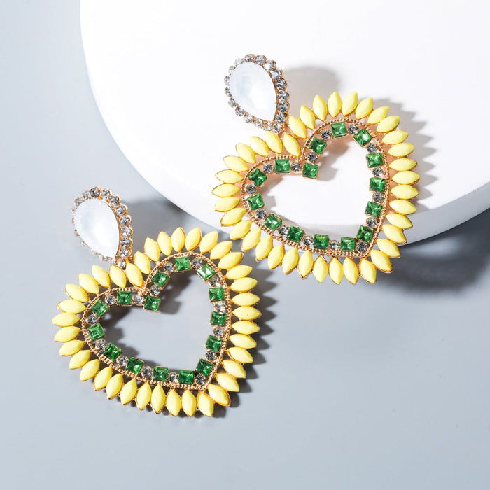 Wholesale love diamond-encrusted yellow alloy earrings JDC-ES-HEM001 Earrings 和鸣 Wholesale Jewelry JoyasDeChina Joyas De China