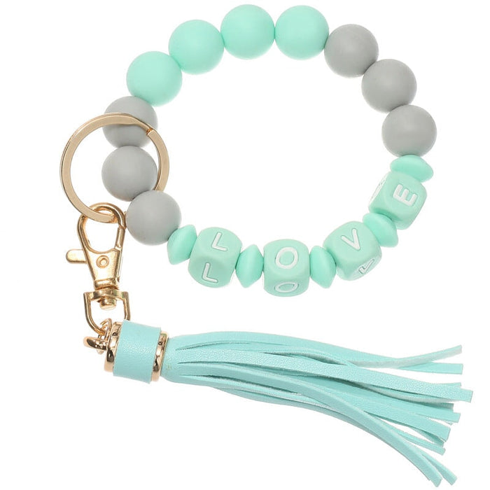 Wholesale LOVE Silicone Beaded Leather Tassel Keychain JDC-KC-HeYu001 Keychains 荷玉 Wholesale Jewelry JoyasDeChina Joyas De China