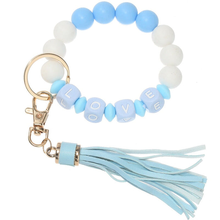 Wholesale LOVE Silicone Beaded Leather Tassel Keychain JDC-KC-HeYu001 Keychains 荷玉 Wholesale Jewelry JoyasDeChina Joyas De China