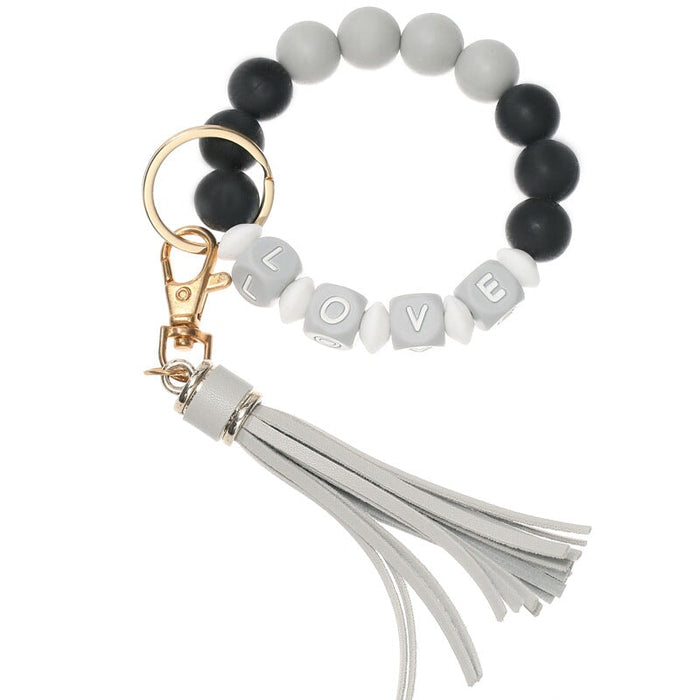 Wholesale LOVE Silicone Beaded Leather Tassel Keychain JDC-KC-HeYu001 Keychains 荷玉 Wholesale Jewelry JoyasDeChina Joyas De China