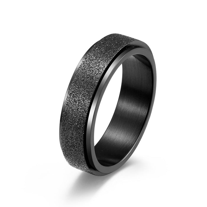 Wholesale matte rotatable seven-color pearl sand stainless steel ring JDC-RS-QianF003 Rings 千风 Black 4# Wholesale Jewelry JoyasDeChina Joyas De China