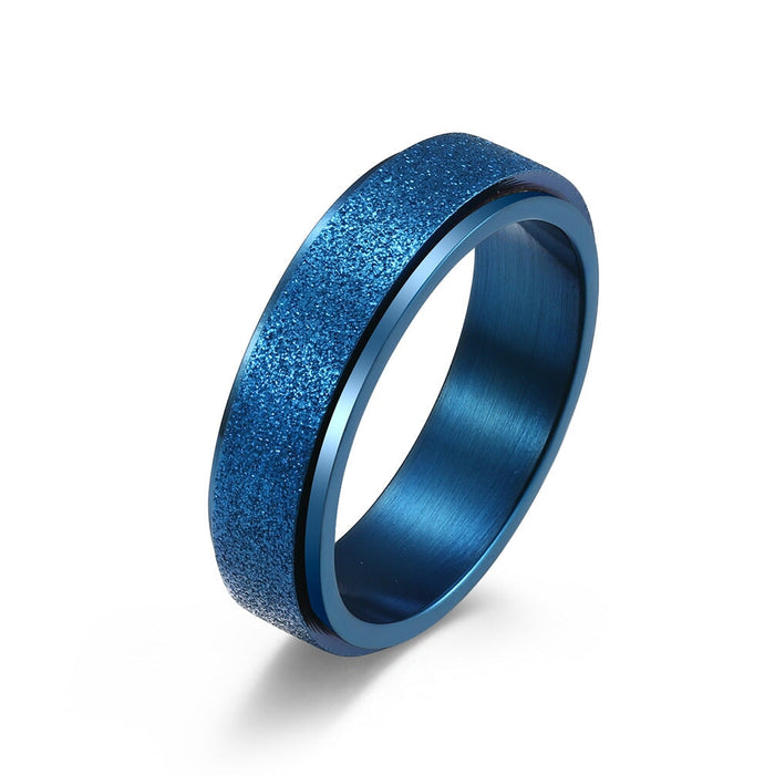 Wholesale matte rotatable seven-color pearl sand stainless steel ring JDC-RS-QianF003 Rings 千风 Blue 4# Wholesale Jewelry JoyasDeChina Joyas De China