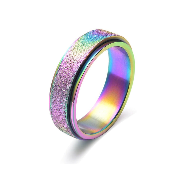 Wholesale matte rotatable seven-color pearl sand stainless steel ring JDC-RS-QianF003 Rings 千风 Color 4# Wholesale Jewelry JoyasDeChina Joyas De China