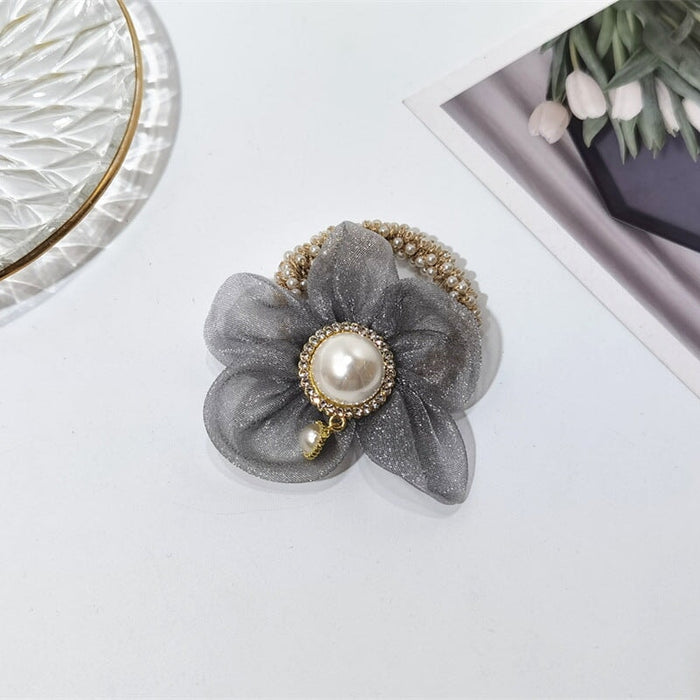 Wholesale Mesh Pearl Sunflower Rubber Band Hair Tie Hair Scrunchies JDC-HS-YaoX001 Hair Scrunchies 姚萱 Wholesale Jewelry JoyasDeChina Joyas De China