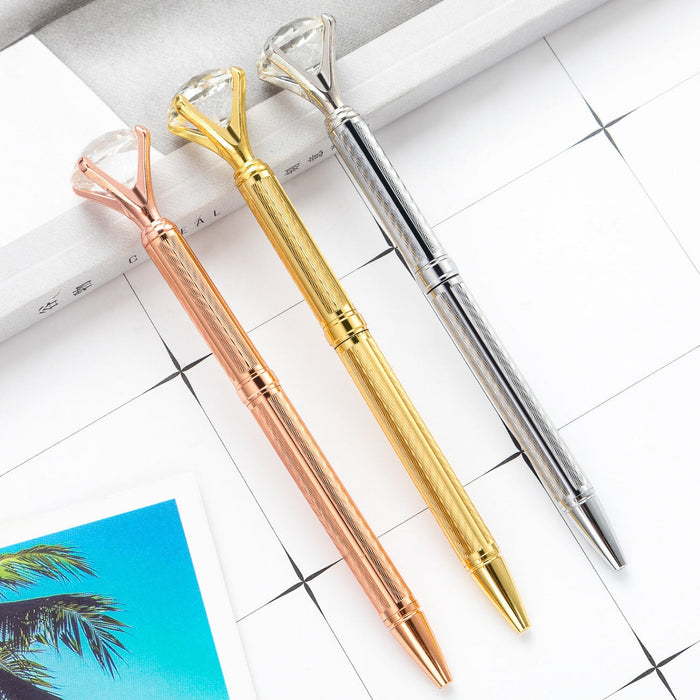 Wholesale metal electroplated engraving flower large diamond ballpoint pen JDC-BP-ZhenK002 Ballpoint Pen 振凯 Wholesale Jewelry JoyasDeChina Joyas De China
