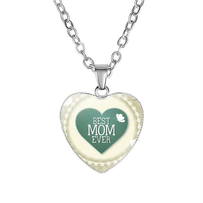 Wholesale Metal Glass MOM Heart Shape Mother's Day Pendant Necklace JDC-NE-NingX001 Necklaces 柠祥 Wholesale Jewelry JoyasDeChina Joyas De China