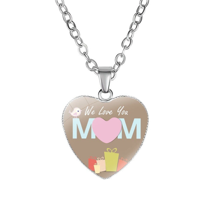 Wholesale Metal Glass MOM Heart Shape Mother's Day Pendant Necklace JDC-NE-NingX001 Necklaces 柠祥 Wholesale Jewelry JoyasDeChina Joyas De China
