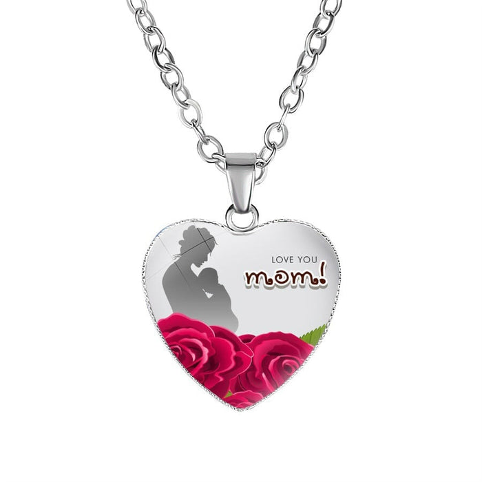 Wholesale Metal Glass MOM Heart Shape Mother's Day Pendant Necklace JDC-NE-NingX001 Necklaces 柠祥 Wholesale Jewelry JoyasDeChina Joyas De China