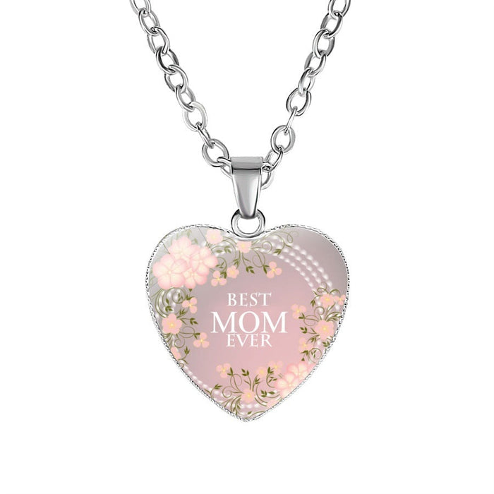 Wholesale Metal Glass MOM Heart Shape Mother's Day Pendant Necklace JDC-NE-NingX001 Necklaces 柠祥 Wholesale Jewelry JoyasDeChina Joyas De China