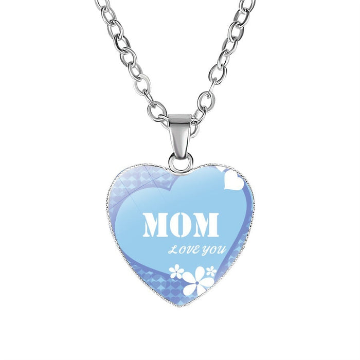 Wholesale Metal Glass MOM Heart Shape Mother's Day Pendant Necklace JDC-NE-NingX001 Necklaces 柠祥 Wholesale Jewelry JoyasDeChina Joyas De China