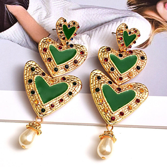 Wholesale Metal Rhinestone Love Pearl Earrings JDC-ES-SK032 Earrings 深刻 Wholesale Jewelry JoyasDeChina Joyas De China