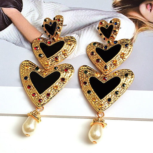 Wholesale Metal Rhinestone Love Pearl Earrings JDC-ES-SK032 Earrings 深刻 black Wholesale Jewelry JoyasDeChina Joyas De China