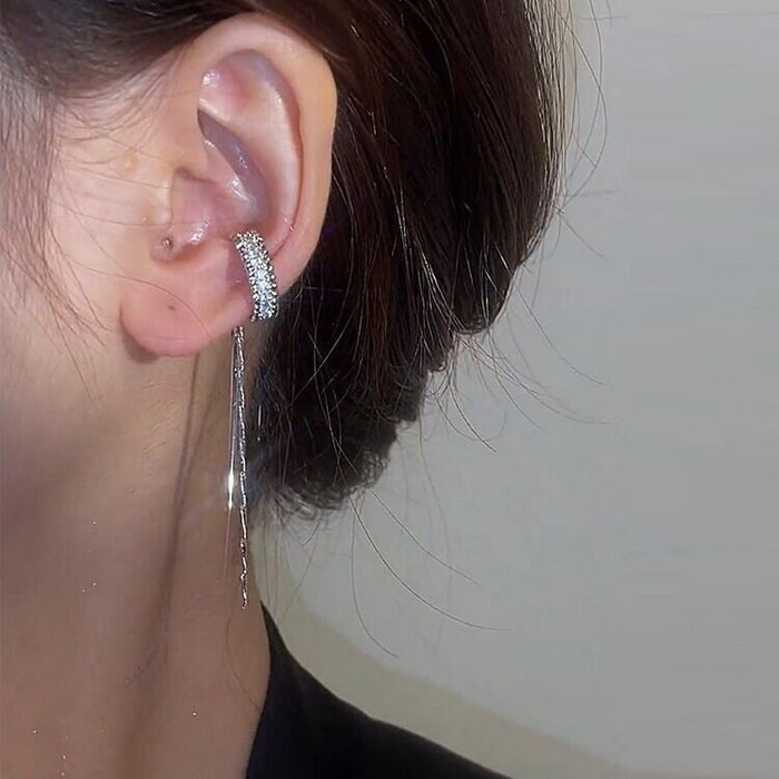 Wholesale micro-zircon C type tassel ear clip JDC-ES-ChiH003 Earrings 池豪 Wholesale Jewelry JoyasDeChina Joyas De China