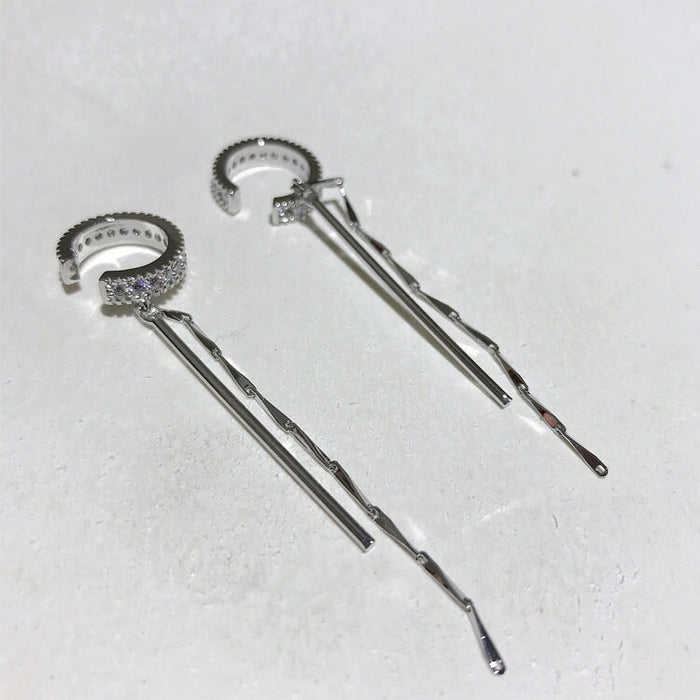 Wholesale micro-zircon C type tassel ear clip JDC-ES-ChiH003 Earrings 池豪 Silver Wholesale Jewelry JoyasDeChina Joyas De China