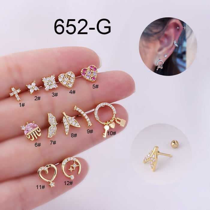 Wholesale micro-zircon stainless steel thin rod piercing stud earrings MOQ≥2 JDC-ES-Henst006 Piercings 亨森 Gold 1# Wholesale Jewelry JoyasDeChina Joyas De China