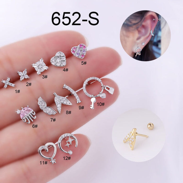 Wholesale micro-zircon stainless steel thin rod piercing stud earrings MOQ≥2 JDC-ES-Henst006 Piercings 亨森 silver 1# Wholesale Jewelry JoyasDeChina Joyas De China