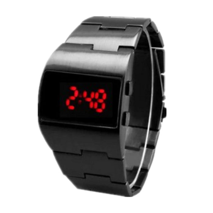 Wholesale Mineral Tempered Glass Mirror Alloy Stainless Steel Push Button LED Electronic Watch JDC-WH-Jinj035 Watch 金嘉 black red light Wholesale Jewelry JoyasDeChina Joyas De China