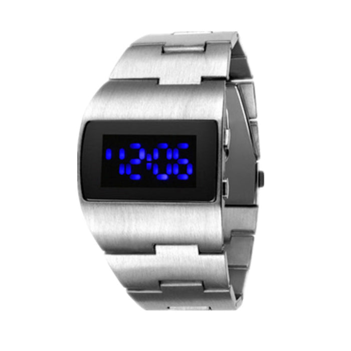 Wholesale Mineral Tempered Glass Mirror Alloy Stainless Steel Push Button LED Electronic Watch JDC-WH-Jinj035 Watch 金嘉 silver blue light Wholesale Jewelry JoyasDeChina Joyas De China