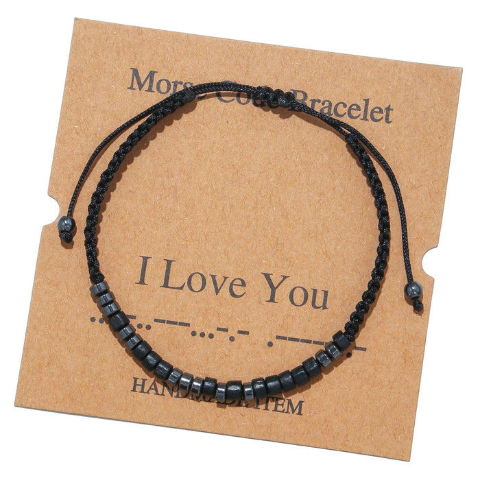 Wholesale Morse Code Black Iron Stone Beaded Braided Bracelet JDC-BT-ZhuJ002 Bracelet 诛积 Wholesale Jewelry JoyasDeChina Joyas De China