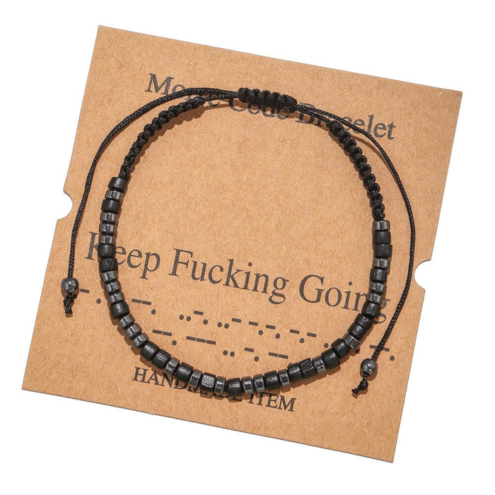 Wholesale Morse Code Black Iron Stone Beaded Braided Bracelet JDC-BT-ZhuJ002 Bracelet 诛积 Wholesale Jewelry JoyasDeChina Joyas De China