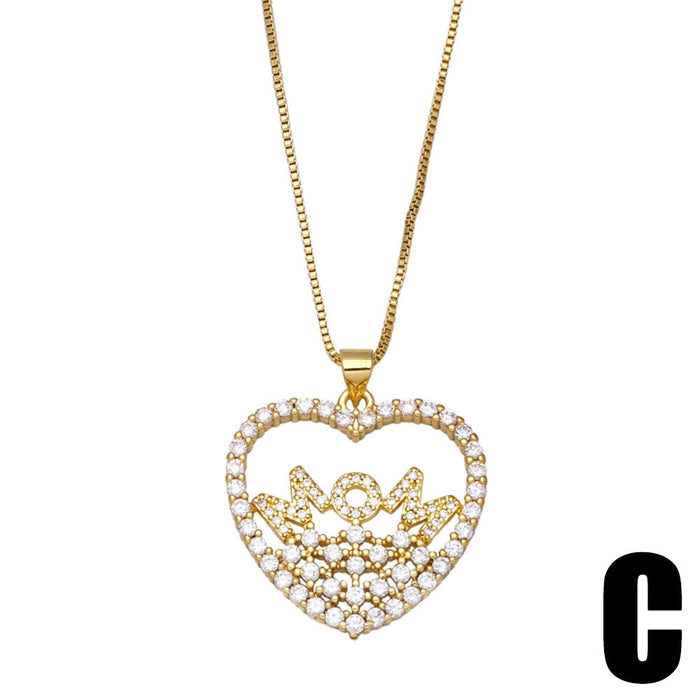Wholesale Mother's Day full diamond zircon heart shaped moon necklace JDC-NE-AOS009 Necklaces 翱昇 C Wholesale Jewelry JoyasDeChina Joyas De China