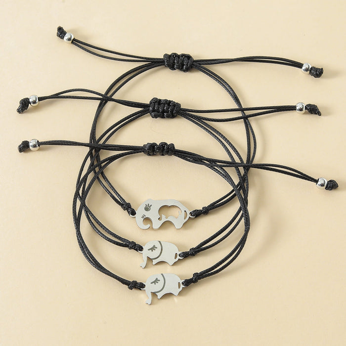 Wholesale Mother's Day stainless steel laser cutout elephant wax thread knit bracelet JDC-BT-LanT012 Bracelet 阆天 Wholesale Jewelry JoyasDeChina Joyas De China