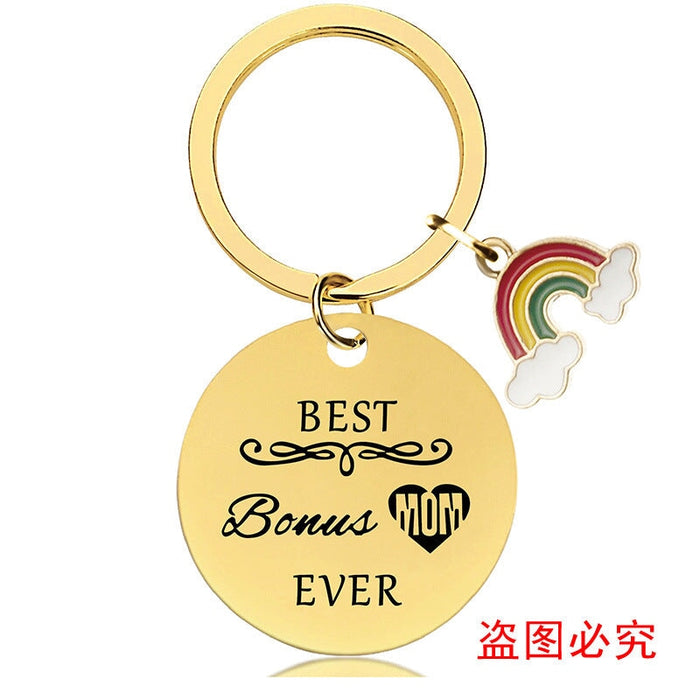 Wholesale Mother's Day Stainless Steel Round Plate Rainbow Metal Keychain JDC-KC-GangGu010 Keychains 钢古 Wholesale Jewelry JoyasDeChina Joyas De China
