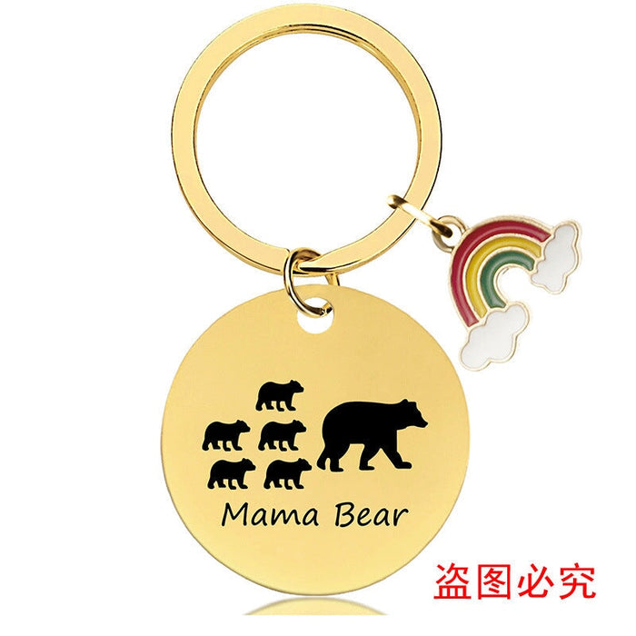 Wholesale Mother's Day Stainless Steel Round Plate Rainbow Metal Keychain JDC-KC-GangGu010 Keychains 钢古 Wholesale Jewelry JoyasDeChina Joyas De China