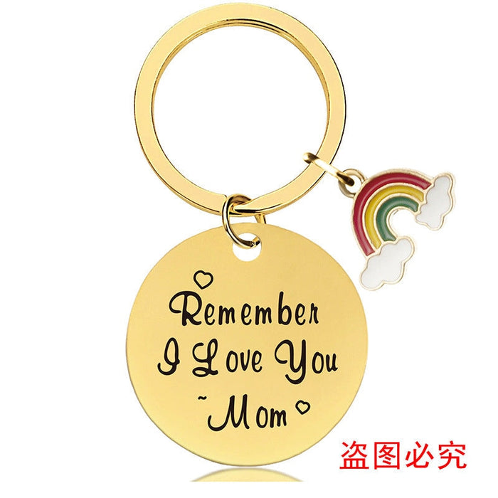 Wholesale Mother's Day Stainless Steel Round Plate Rainbow Metal Keychain JDC-KC-GangGu010 Keychains 钢古 Wholesale Jewelry JoyasDeChina Joyas De China
