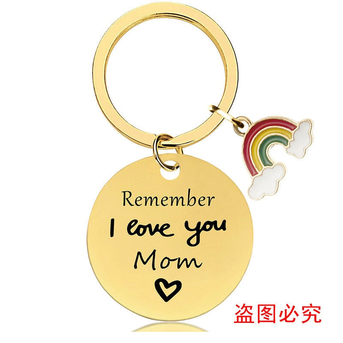 Wholesale Mother's Day Stainless Steel Round Plate Rainbow Metal Keychain JDC-KC-GangGu010 Keychains 钢古 Wholesale Jewelry JoyasDeChina Joyas De China