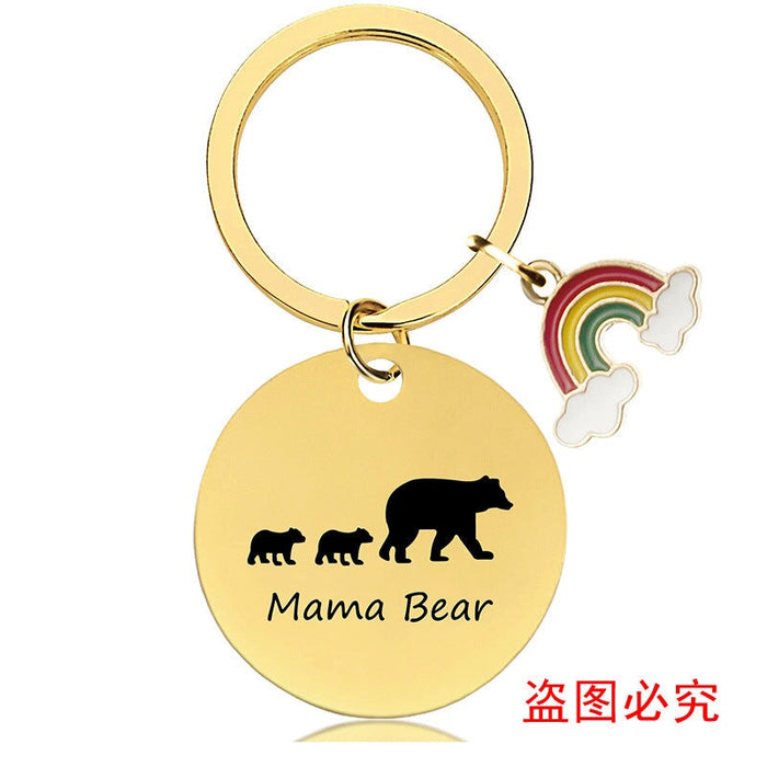 Wholesale Mother's Day Stainless Steel Round Plate Rainbow Metal Keychain JDC-KC-GangGu010 Keychains 钢古 Wholesale Jewelry JoyasDeChina Joyas De China