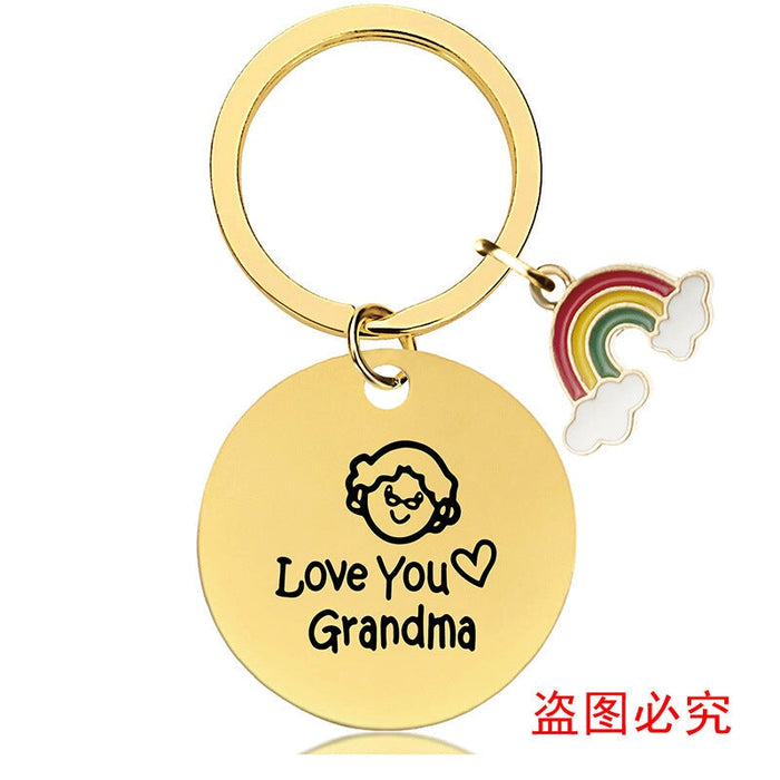 Wholesale Mother's Day Stainless Steel Round Plate Rainbow Metal Keychain JDC-KC-GangGu010 Keychains 钢古 Wholesale Jewelry JoyasDeChina Joyas De China