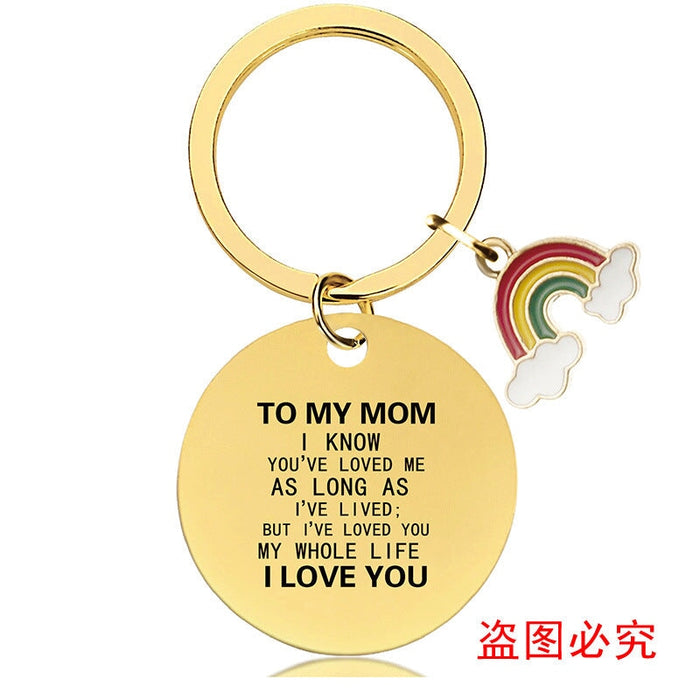 Wholesale Mother's Day Stainless Steel Round Plate Rainbow Metal Keychain JDC-KC-GangGu010 Keychains 钢古 CHY004 Wholesale Jewelry JoyasDeChina Joyas De China