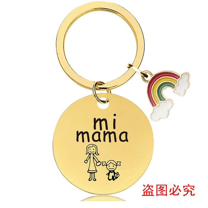 Wholesale Mother's Day Stainless Steel Round Plate Rainbow Metal Keychain JDC-KC-GangGu010 Keychains 钢古 CHY006 Wholesale Jewelry JoyasDeChina Joyas De China