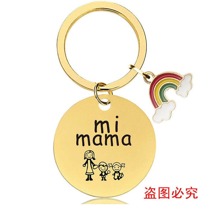 Wholesale Mother's Day Stainless Steel Round Plate Rainbow Metal Keychain JDC-KC-GangGu010 Keychains 钢古 CHY008 Wholesale Jewelry JoyasDeChina Joyas De China