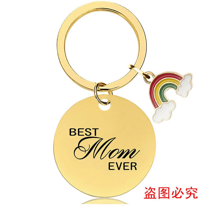 Wholesale Mother's Day Stainless Steel Round Plate Rainbow Metal Keychain JDC-KC-GangGu010 Keychains 钢古 CHY012 Wholesale Jewelry JoyasDeChina Joyas De China