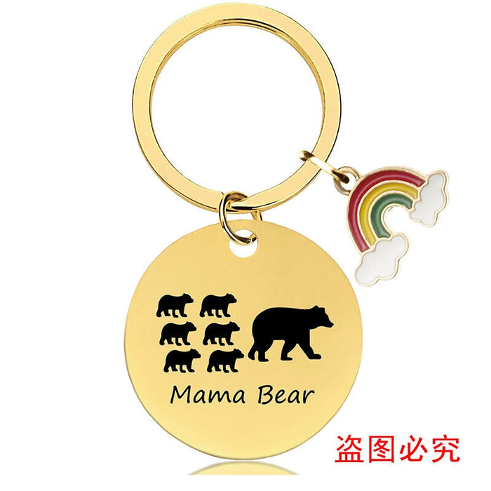 Wholesale Mother's Day Stainless Steel Round Plate Rainbow Metal Keychain JDC-KC-GangGu010 Keychains 钢古 CHY018 Wholesale Jewelry JoyasDeChina Joyas De China