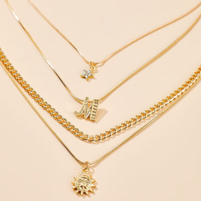 Wholesale multi-layer diamond five-star sunflower alloy necklace JDC-NE-C232 Necklaces 陌茗 Wholesale Jewelry JoyasDeChina Joyas De China
