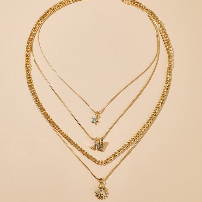 Wholesale multi-layer diamond five-star sunflower alloy necklace JDC-NE-C232 Necklaces 陌茗 Wholesale Jewelry JoyasDeChina Joyas De China