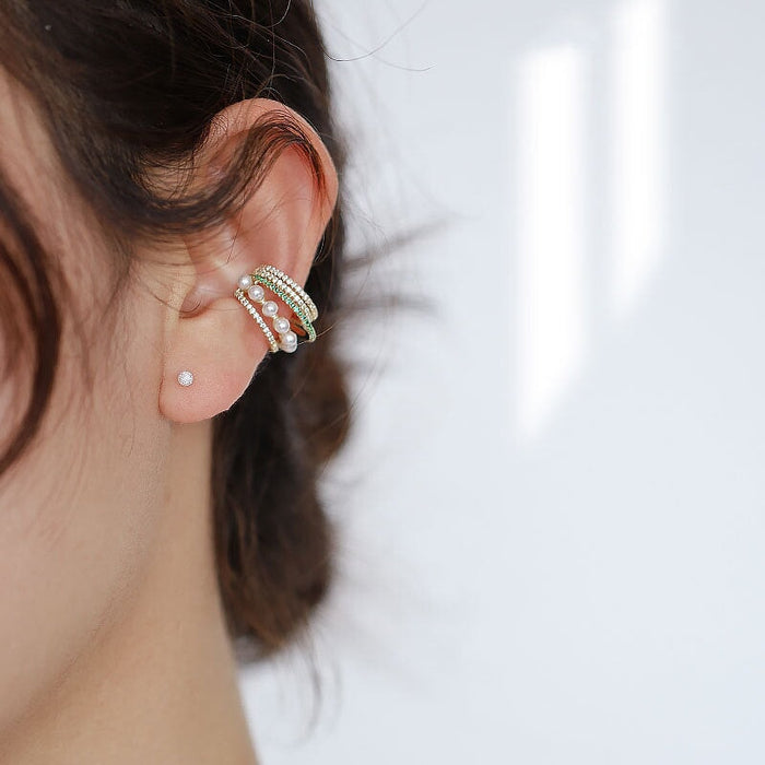 Wholesale multi-layer vintage circle pearl zirconia ear bone clip JDC-ES-ChiH015 Earrings 池豪 Wholesale Jewelry JoyasDeChina Joyas De China