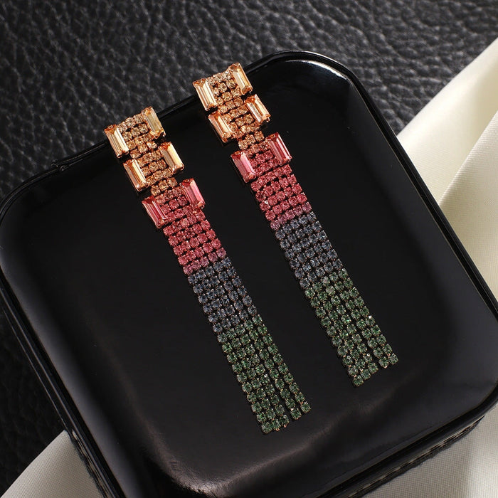 Wholesale Multicolored Gradient Rhinestone and Zircon Tassel Drop Earrings JDC-ES-ZHONGW005 Earrings 众薇 Wholesale Jewelry JoyasDeChina Joyas De China