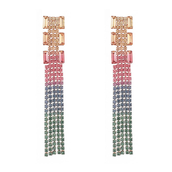 Wholesale Multicolored Gradient Rhinestone and Zircon Tassel Drop Earrings JDC-ES-ZHONGW005 Earrings 众薇 Wholesale Jewelry JoyasDeChina Joyas De China