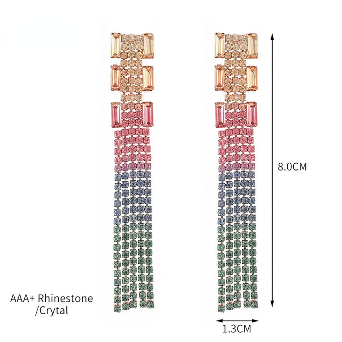 Wholesale Multicolored Gradient Rhinestone and Zircon Tassel Drop Earrings JDC-ES-ZHONGW005 Earrings 众薇 champagne gradient Wholesale Jewelry JoyasDeChina Joyas De China