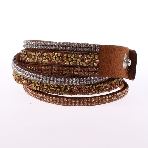 Wholesale Multilayer Leather Rhinestone Bracelet JDC-BT-MiMeng028 Bracelet 米萌 Brown Wholesale Jewelry JoyasDeChina Joyas De China