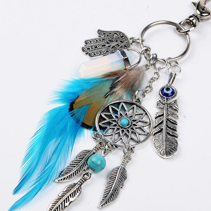 Wholesale Natural Agate Feather Alloy DreamCatcher Keychain JDC-KC-RXin001 Keychains 润欣 Wholesale Jewelry JoyasDeChina Joyas De China
