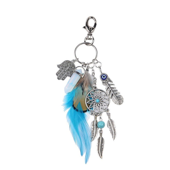 Wholesale Natural Agate Feather Alloy DreamCatcher Keychain JDC-KC-RXin001 Keychains 润欣 VD5123006 blue Wholesale Jewelry JoyasDeChina Joyas De China