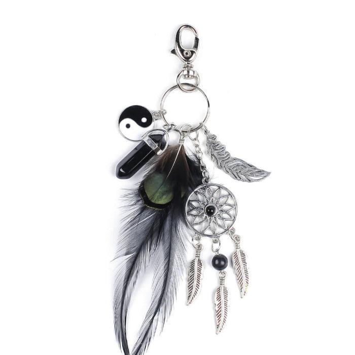 Wholesale Natural Agate Feather Alloy DreamCatcher Keychain JDC-KC-RXin001 Keychains 润欣 VK6042002 black Wholesale Jewelry JoyasDeChina Joyas De China